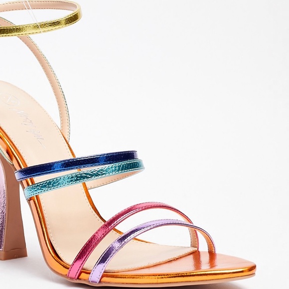 Multicolored Strappy Metallic Heeled Sandals - Picture 3 of 4